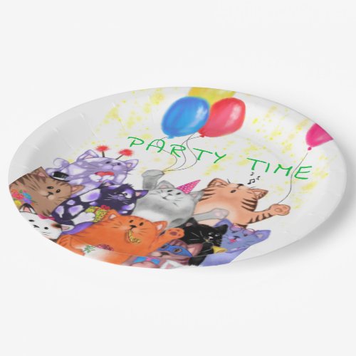 Happy Cat Party Cartoon Drawing _ Cute Funny Cats  Paper Plates