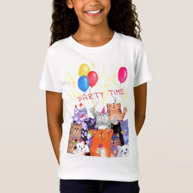 Happy Cat Party Cartoon Drawing - Funny Cats - T-Shirt (Front)