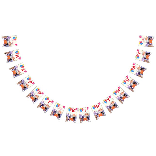 Happy Cat Party Cartoon Drawing - Happy Birthday Bunting Flags (All)