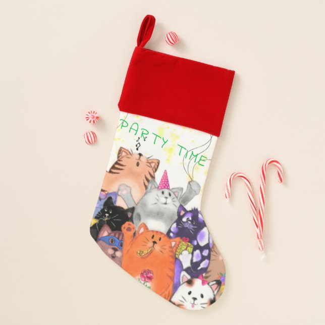Happy Cat Party Christmas Stocking Funny Cats  (Front)