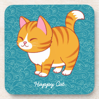 Happy Cat Personalized Beverage Coaster