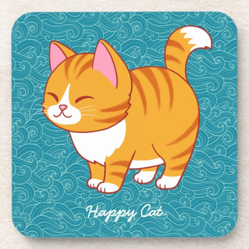 Happy Cat Personalized  Beverage Coaster