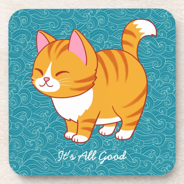 Happy Cat Personalized  Beverage Coaster (Front)