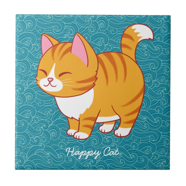 Happy Cat Personalized  Ceramic Tile (Front)