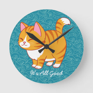 Happy Cat Personalized Round Clock