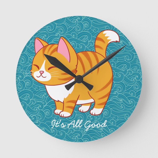 Happy Cat Personalized  Round Clock (Front)