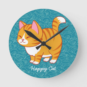 Happy Cat Personalized Round Clock