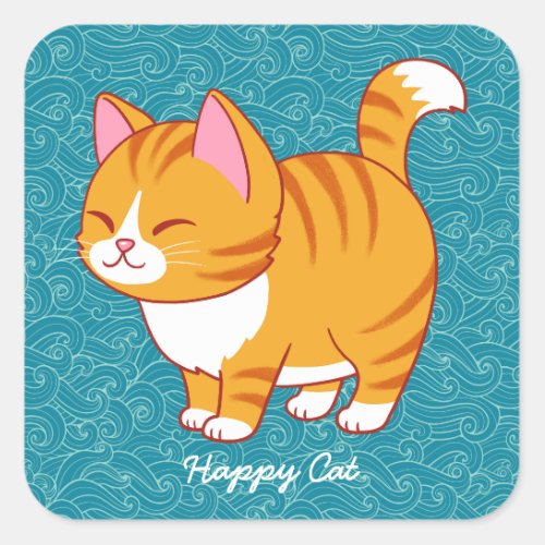 Happy Cat Personalized  Square Sticker