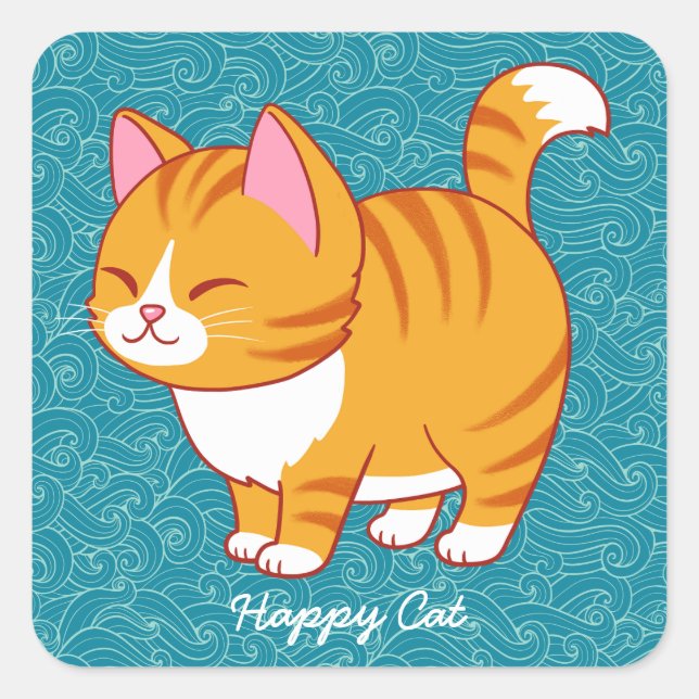 Happy Cat Personalized  Square Sticker (Front)