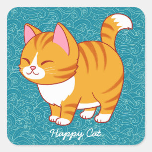 Happy Cat Personalized Square Sticker