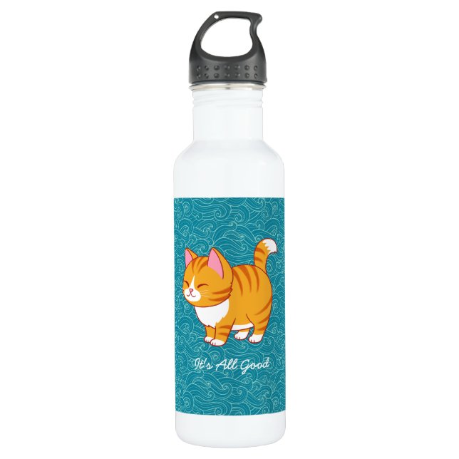Happy Cat Personalized  Stainless Steel Water Bottle (Front)