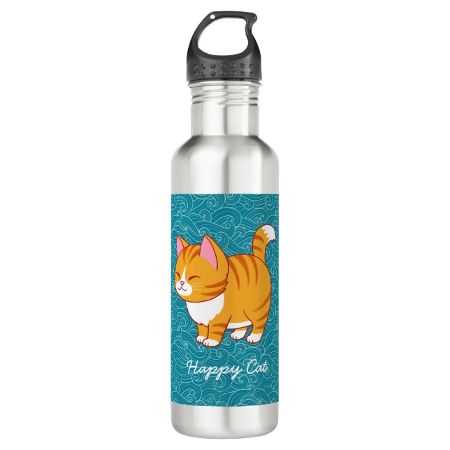 Happy Cat Personalized  Stainless Steel Water Bottle (Front)