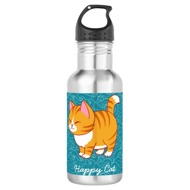 Happy Cat Personalized  Stainless Steel Water Bottle (Front)