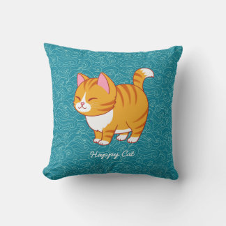 Happy Cat Personalized Throw Pillow