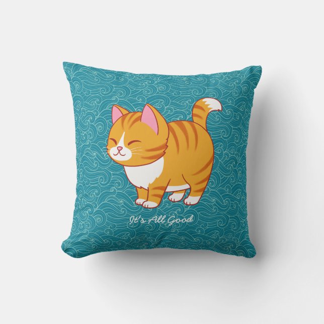 Happy Cat Personalized  Throw Pillow (Front)