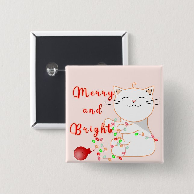 Happy Cat Playing With LED Light | Cute Christmas  Button (Front & Back)