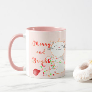 Happy Cat Playing With LED Light   Cute Christmas  Mug