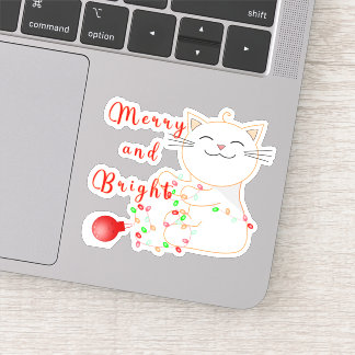 Happy Cat Playing With LED Light | Cute Christmas Sticker