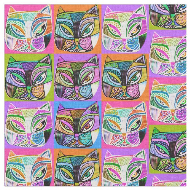 Happy Cat Rainbow Fabric (Close Up)