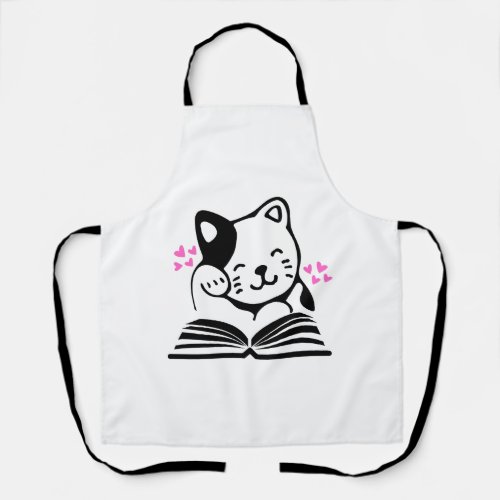 Happy Cat Reading A Book For Cats And Books Lover Apron