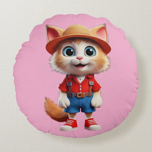 Happy Cat Round Pillow (Front)