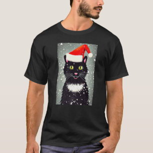 Happy Cat Santa Hat Winter Christmas Holiday Vinta T-Shirt