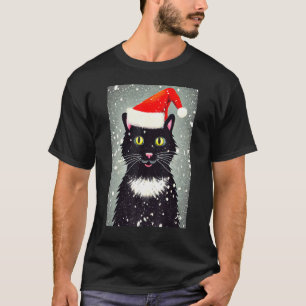 Happy Cat Santa Hat Winter Christmas Holiday Vinta T-Shirt