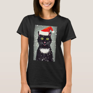 Happy Cat Santa Hat Winter Christmas Holiday Vinta T-Shirt