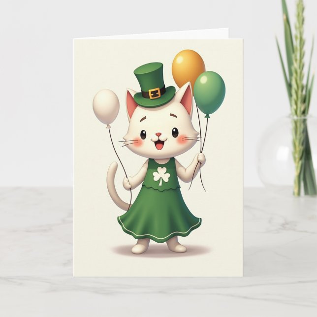 Happy Cat Shamrock Celebration Card (Front)