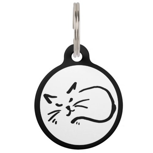 Happy cat sleeping black and white art pet ID tag
