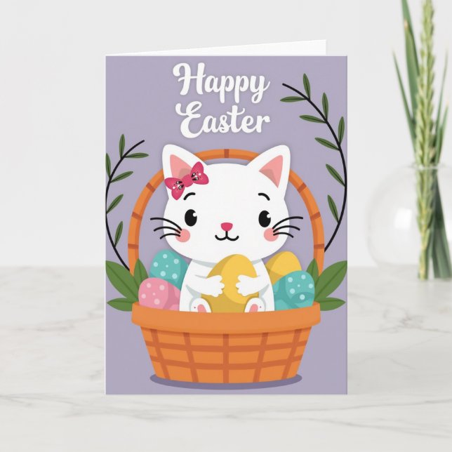 Happy Cat Spring Basket Card (Front)