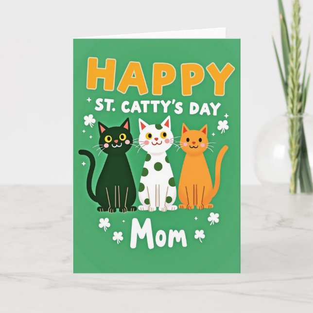 Happy Cat St Cattys Day Mom Card (Front)