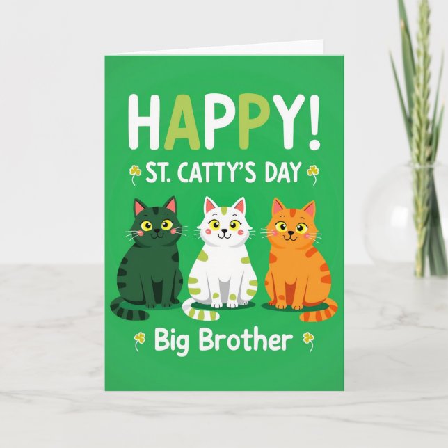 Happy Cat St Pattys Day Big Brother Card (Front)