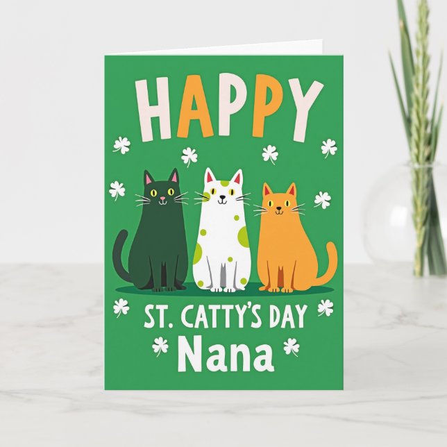 Happy Cat St Pattys Day Nana Card (Front)
