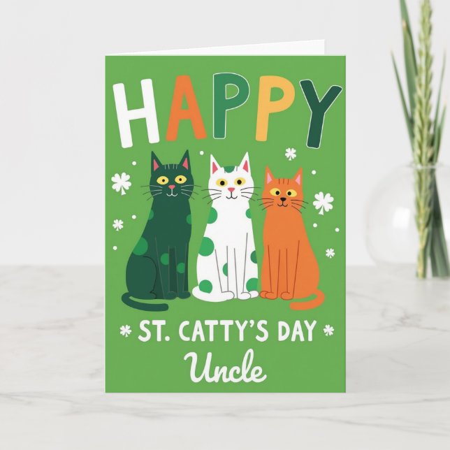 Happy Cat St Pattys Day Uncle Card (Front)