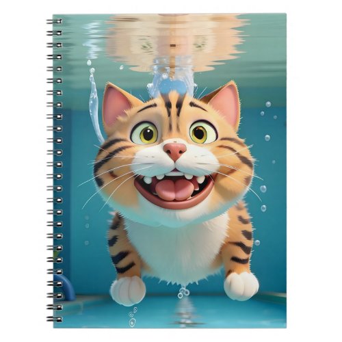 Happy Cat Swimming Diving Underwater in Pool Funny Notebook