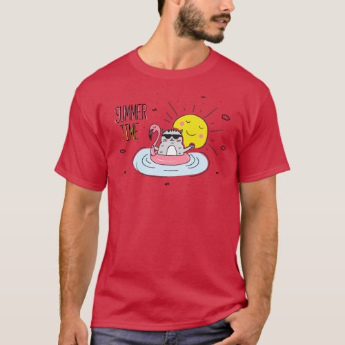 happy cat swimming in summer time  T_Shirt
