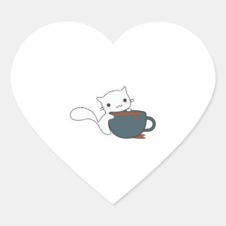 Happy Cat With Coffee Heart Sticker