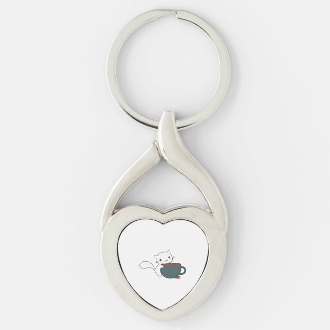 Happy Cat With Coffee Keychain (Front)
