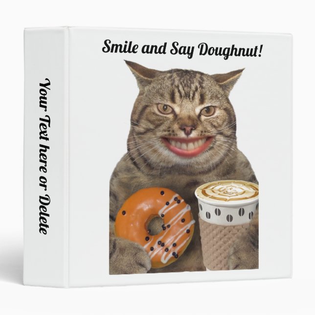 Happy Cat with Doughnut - 3 Ring Binder (Front/Spine)