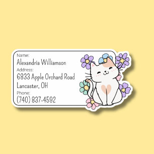 Happy Cat with Flowers Luggage ID Sticker