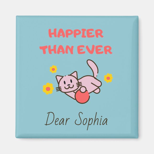 Happy Cat with Flowers  Magnet (Front)