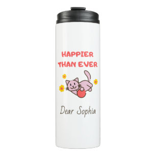 Happy Cat with Flowers Stainless Thermal Tumbler