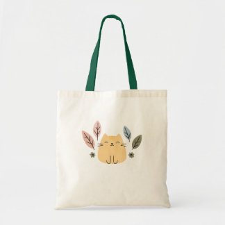 Happy Cat with Pastel Leaves Tote Bag