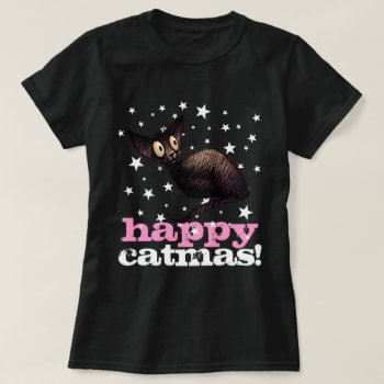 Happy Catmas! - Woman's Funny Christmas Cat T-shirt by StrangeStore at Zazzle