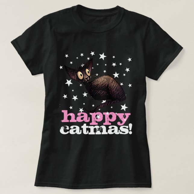 Happy Catmas! - Woman's Funny Christmas Cat T-Shirt (Design Front)