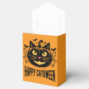 Happy Catoween Black Cat Pumpkin Face Halloween Favor Boxes