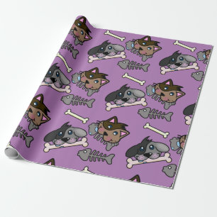 Happy Cats and Pet Dogs with Fish Bone Wrapping Paper