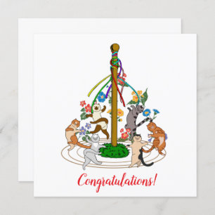 Happy Cats Dancing Around Maypole Custom Greeting Holiday Card