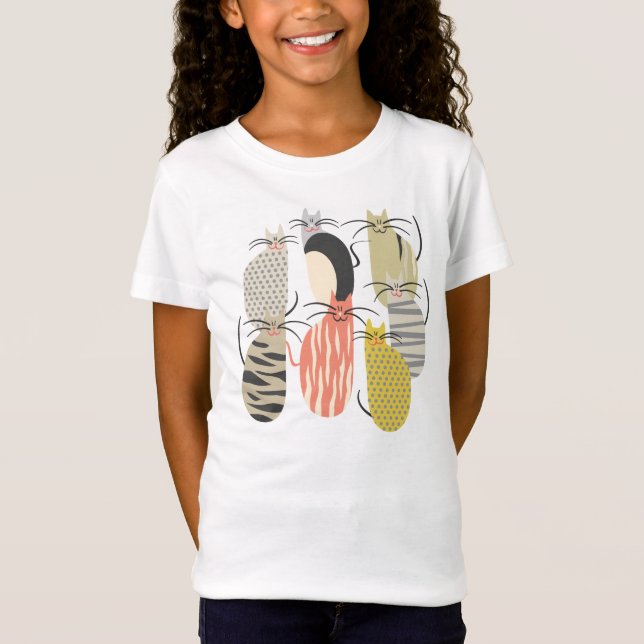 Happy Cats Whimsical Illustration T-Shirt (Front)